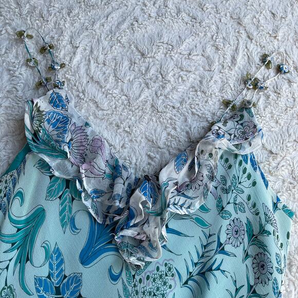 ICE silk floral fairy slip dress rosette straps ruffle asymmetrical vintage Y2K - Picture 10 of 16